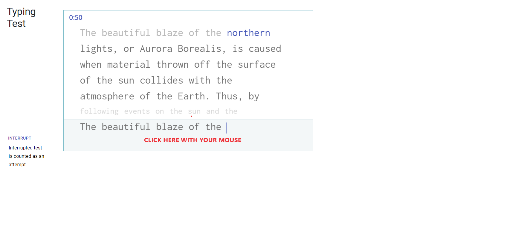 Doing my typing test and it is frozen / not registering keyboard